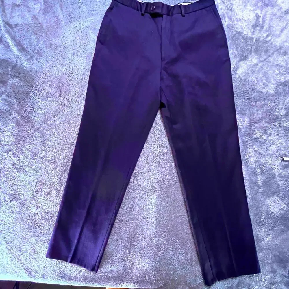 Italian Trousers Navy Tailored Dress Pants 32x31 100% Wool Made in Milan